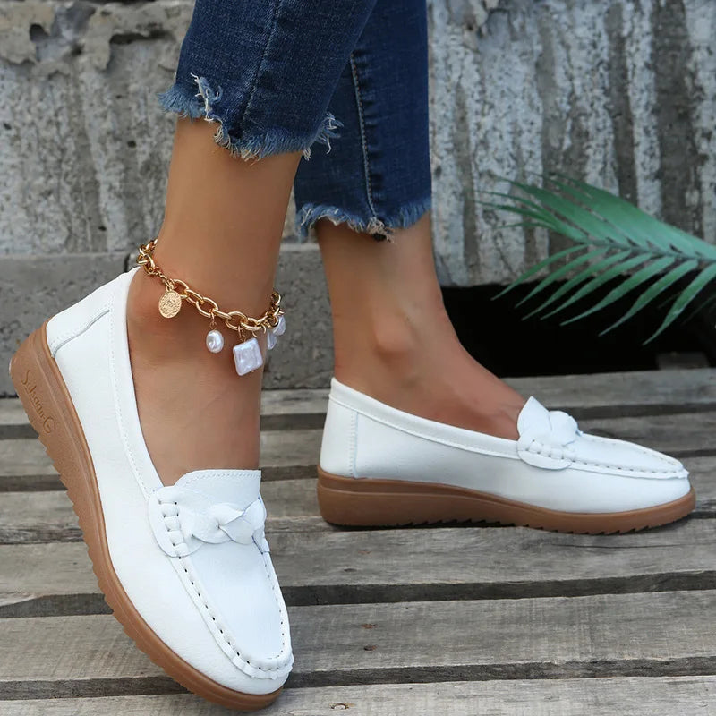 Summer Soft Leather Loafers Slip On Women