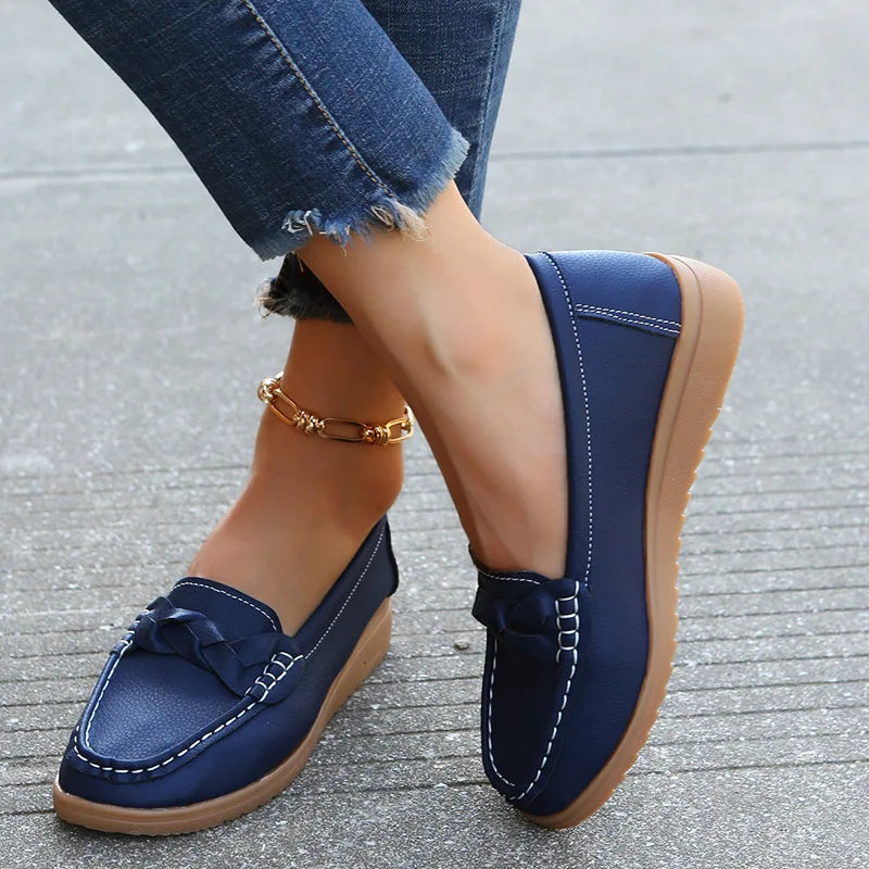 Summer Soft Leather Loafers Slip On Women